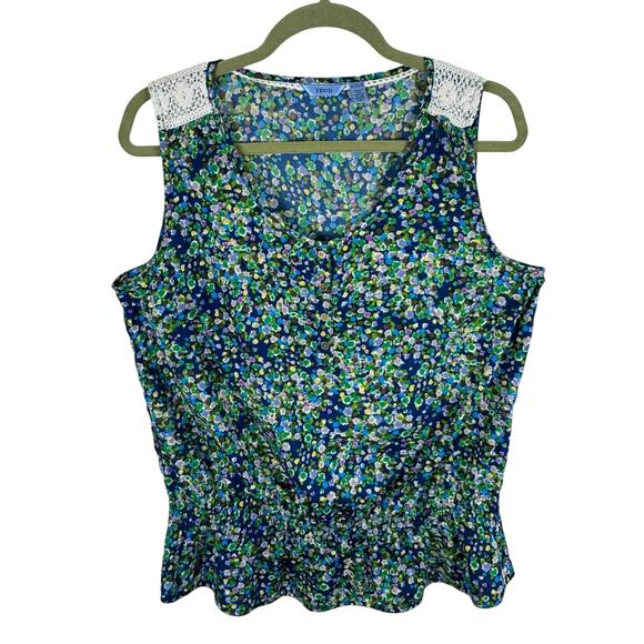IZOD Colorful Floral Sleeveless Crochet Detail 1/2 Button Pullover Blouse Sz XL - Picture 1 of 6